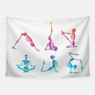 Funny Skeleton Yoga Poses Colorful Skeleton Fitness Tapestry