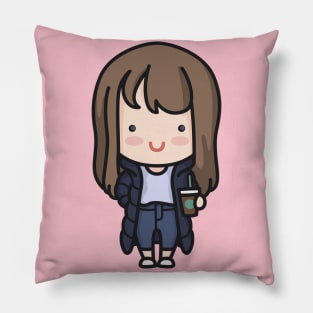 Cute Korean Hipster Girl Cartoon Pillow