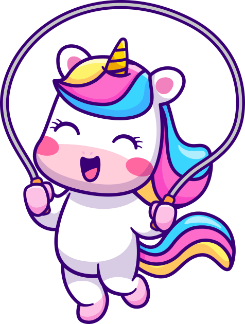 Cute Unicorn Playing Jump Rope Cartoon Kids T-Shirt by Catalyst Labs