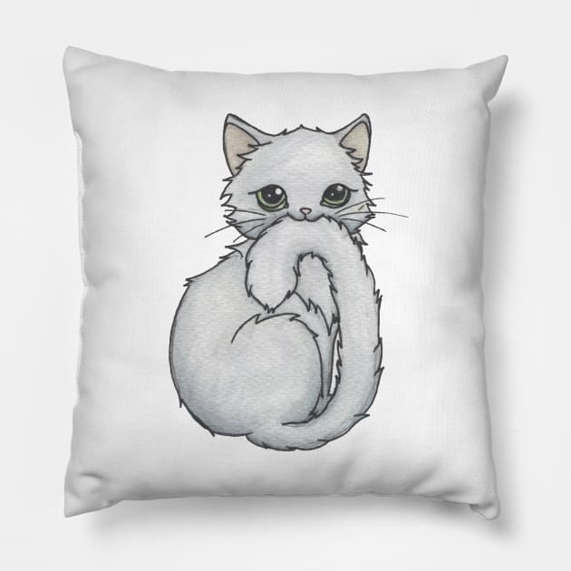 Cute Fluffy Kitten, Grey Pillow by DILLIGAFM8