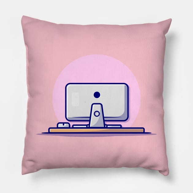 Computer Desktop With Mouse Cartoon Vector Icon Illustration (3) Pillow by Catalyst Labs