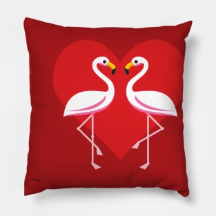 Cute White Pink Flamingos with Red Heart Pillow