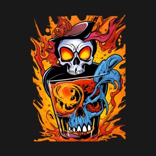 Cold dead flaming skull liquor drinking hard drinks party on ice T-Shirt