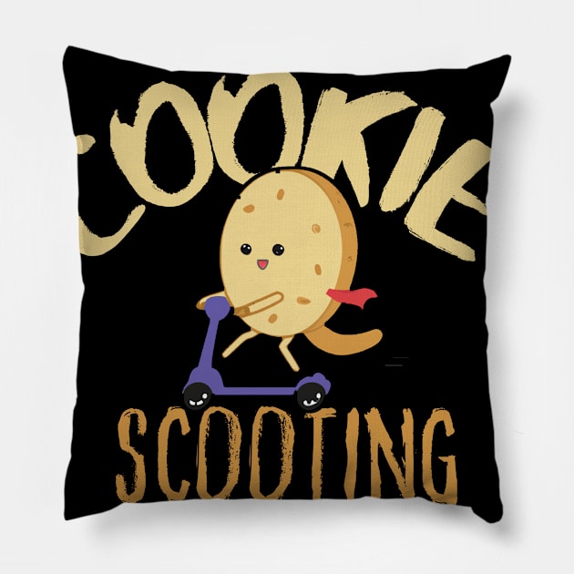 Funny E-Scooter, Cute Kawaii Cookie Driving Scooter Pillow by maxdax