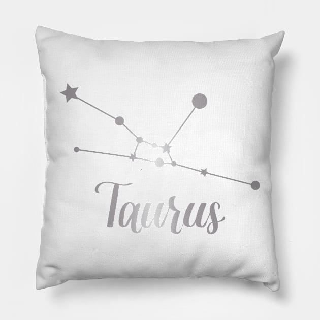 Taurus Zodiac Constellation in Silver Pillow by Kelly Gigi