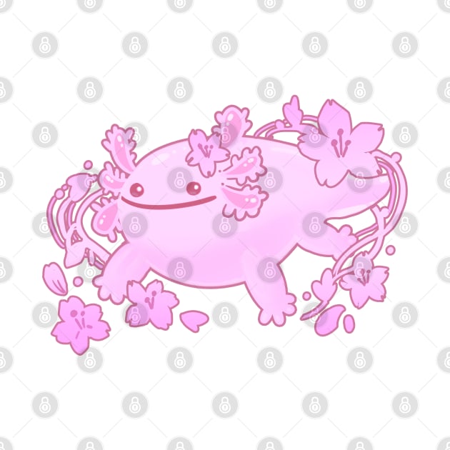 pink sakura axolotl by evumango