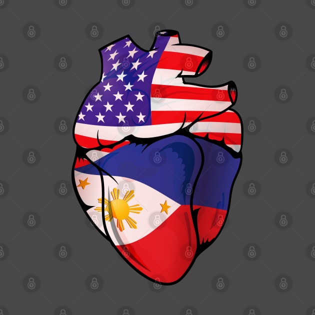 Filipino American Split Anatomical Heart With Flags by Biped Stuff