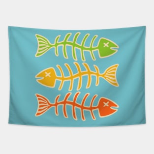 FISH BONES Eaten Food and Fishing in Yellow Orange and Green - UnBlink Studio by Jackie Tahara Tapestry