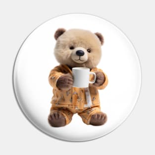 Adorable Teddy Bear Drinking Coffee Early in the Morning Pin