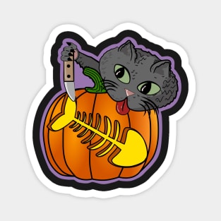 Funny Black Cat Pumpkin Carving Party Halloween Magnet