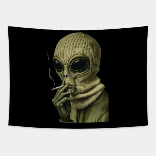 Chill Alien in a Knit Balaclava – Space Out in Style Tapestry