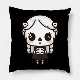 Cute Skeleton Girl In Kawaii Style | Kawaii Skeleton Design for Halloween Tee Pillow