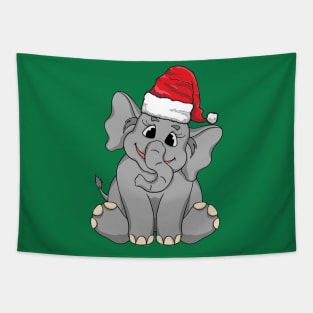 Santa Hat-Wearing Baby Elephant Funny Christmas Holiday Tapestry