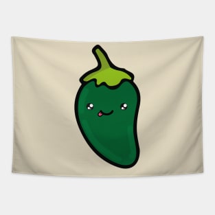 Adorable green chilli pepper kawaii Mexican spicy food cute hot sauce Tapestry