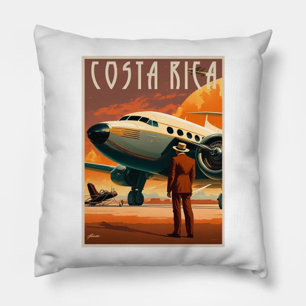 Costa Rica Plane Vintage Travel Art Poster Pillow by OldTravelArt