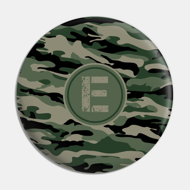 Monogram Initial Letter E Military Army Camouflage Pin by MintaApparel