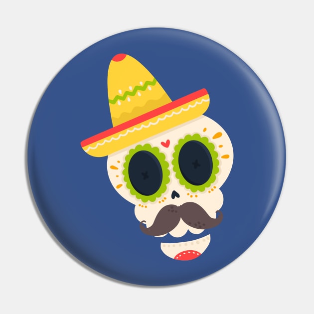 Halloween Skull with Sombrero and Mustache Pin by holidaystore