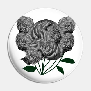 Black and White Tea Roses Pin