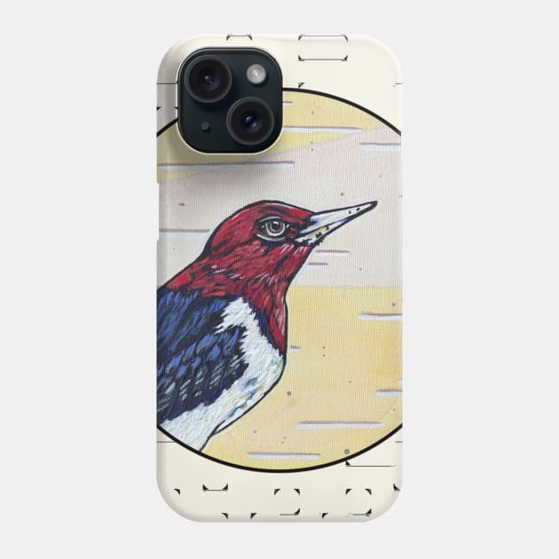 Red Headed Woodpecker on Birch Phone Case by KrissyK