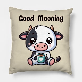 Good Mooning Kawaii Cow Pun Coffee Lovers Pillow