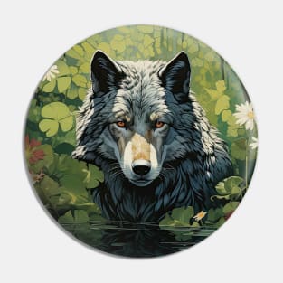 Wolf and waterlilies Pin