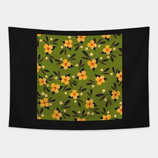 Retro Yellow flowers pattern on green Tapestry