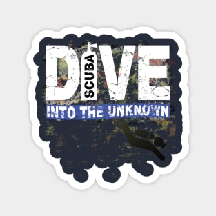 Scuba Diving T Shirt Dive into the Unknown Distressed Tee Magnet