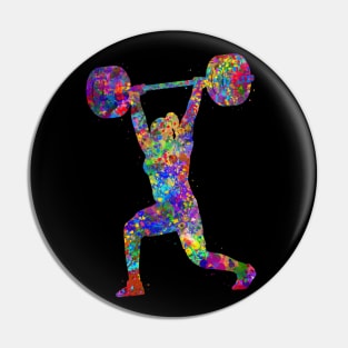 Gym Weightlifter female watercolor art Pin