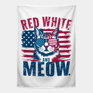 Red White and Meow - Funny Cat 4th of July Tapestry