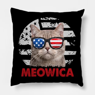 Funny Cat meowica 4th Of July USA American Flag Merica Pillow