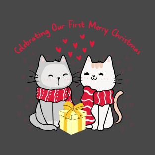 Celebrating Our First Merry Christmas Cute Cat Design T-Shirt