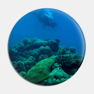 Coral reef and scuba diver Pin