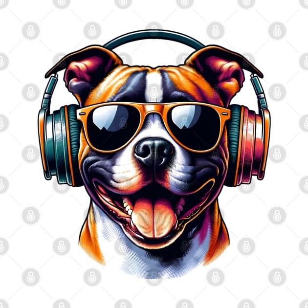 American Staffordshire Terrier Smiling DJ: Bold Beats and Grins by ArtRUs