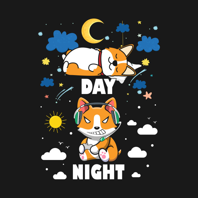 Disover Sleep All Day Play Games All Night Funny Dog Night Shirt Corgi Pc Gamer Gift For Women Men - Funny Christmas Gift For Family - T-Shirt