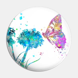 Dandelion Butterfly Watercolor Painting Pin