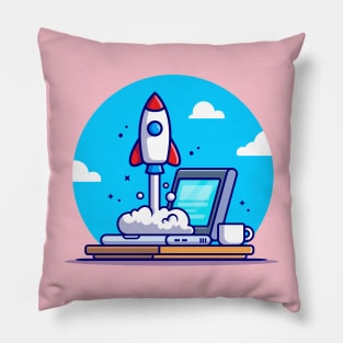 Laptop With Rocket Launch Pillow