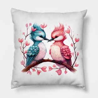 Valentine Kissing Grebe Bird Couple Pillow