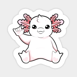 Cartoon axolotl shows I love you - ASL hand gesture Magnet