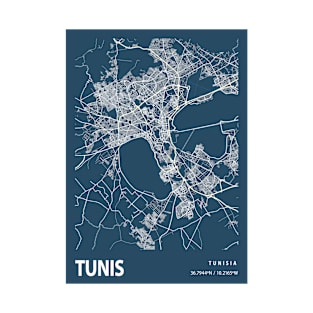 Tunis Blueprint Street Map, Tunis Colour Map Prints T-Shirt