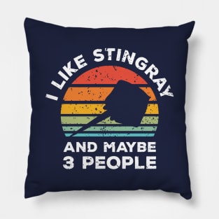 I Like Stingray and Maybe 3 People, Retro Vintage Sunset with Style Old Grainy Grunge Texture Pillow