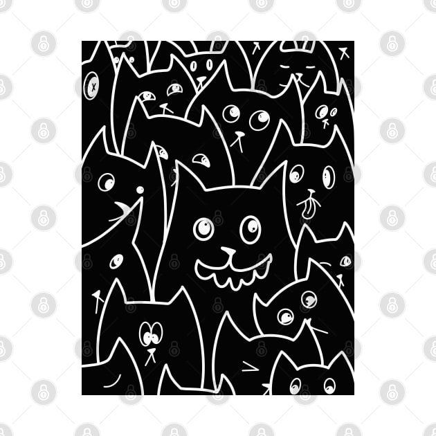 Qute Cartoon Cat Doodle / Cats Line Art by Print Art Station