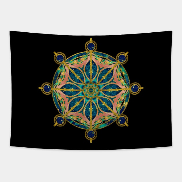 Dharma Wheel - Dharmachakra Gemstone & Gold Tapestry by Nartissima