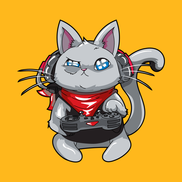 Funny Gamer Cat playing videogames by Nowhereman78