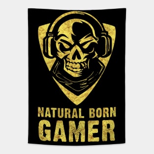 ✪ Natural Born GAMER ✪ Skull with Headphones Abstract Tattoo Style Tapestry