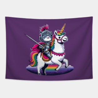 Cute Kawaii Cat Riding Unicorn Rainbow Llama Alpaca Fun RPG Fantasy Game Pet Lover Tapestry