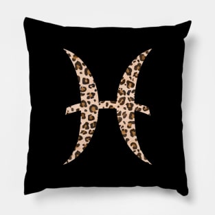 Pisces Zodiac Horoscope Symbol in Leopard Print Pillow