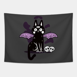 Kawaii Black Cat Skull Soft Grunge Pastel Goth Tattoo Art Tapestry