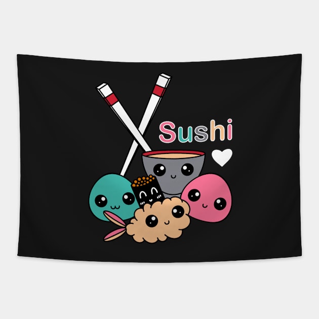 Cute Sushi Pattern Tapestry by panco