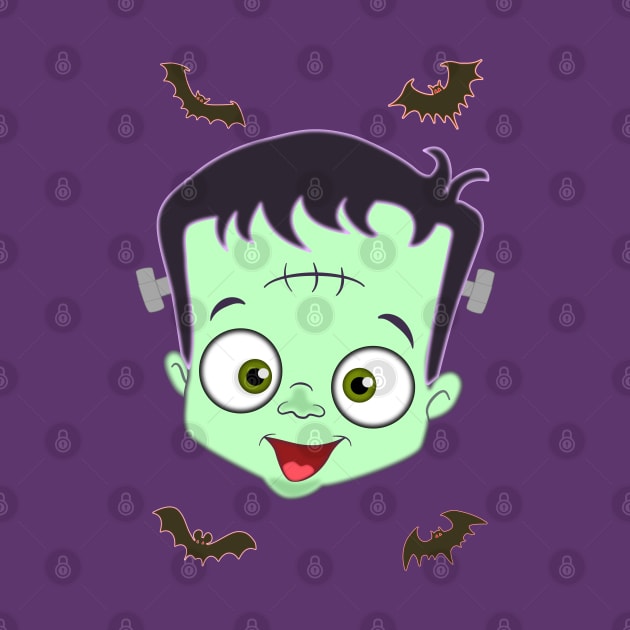 Spooky Baby Frankenstein Halloween & Bats by madrigenum