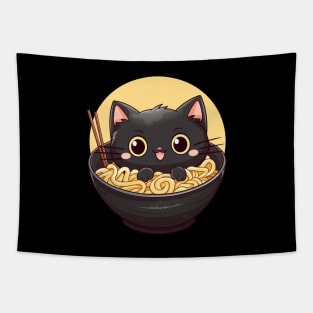 Ramen noodles and black cat Tapestry